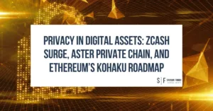 Digital blockchain network background with privacy-focused headline.